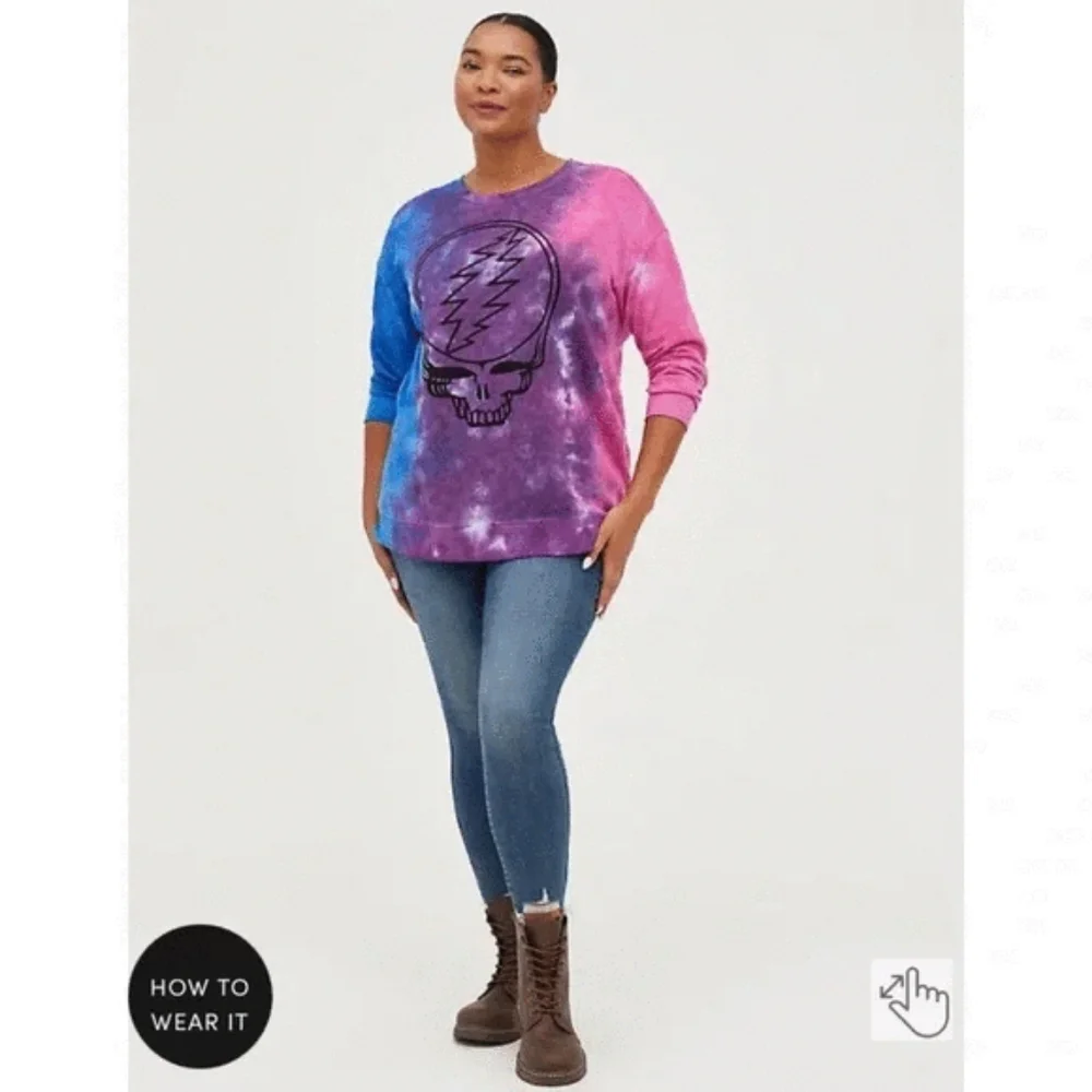 Torrid Grateful Dead tie die purple pink pullover Sweater Hoodie Sz 2 New Tags - Picture 1 of 3